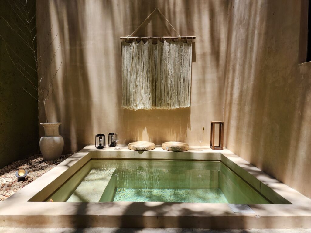 Minimalist spa interior with soft lighting and serene decor